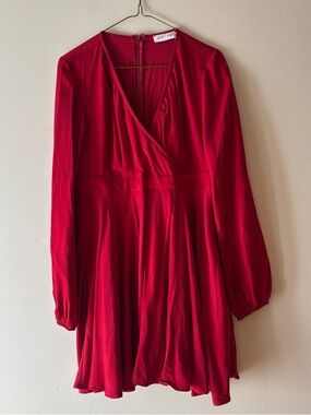 Petal & Pup Red Long-Sleeve Wrap Midi Dress, Sz 12, fits smaller
